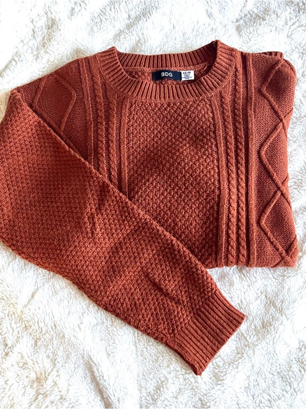Urban Outfitters BDG Rust Cable Knit Crewneck Sweater